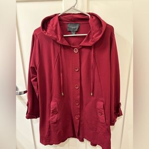 Christian Siriano - New York, plus size, red hooded button up flare jacket